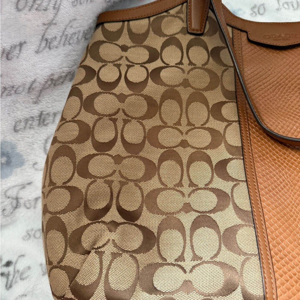 COACH F31444 Signature Snakeskin Stripe Saddle Tote Khaki Shoulder Bag EUC - Picture 13 of 16